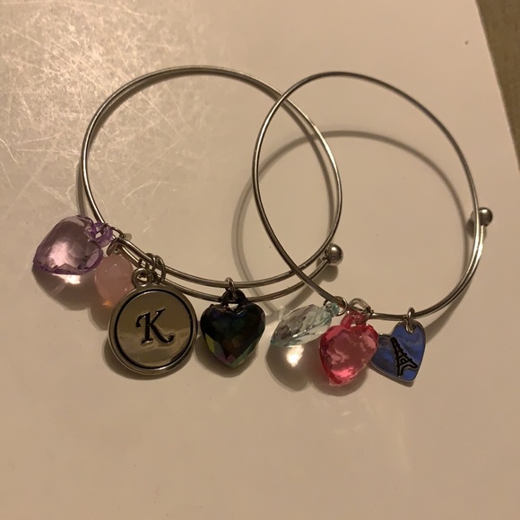 Two hearts and K initial charm and Eiffel Tower charm Bracelets - Picture 2 of 5
